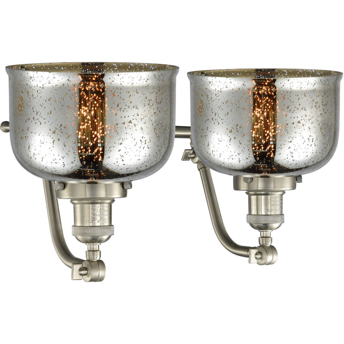 Franklin Restoration Large Bell 2 Light 18 inch Brushed Satin Nickel Bath Vanity Light Wall Light in Silver Plated Mercury Glass, Franklin Restoration