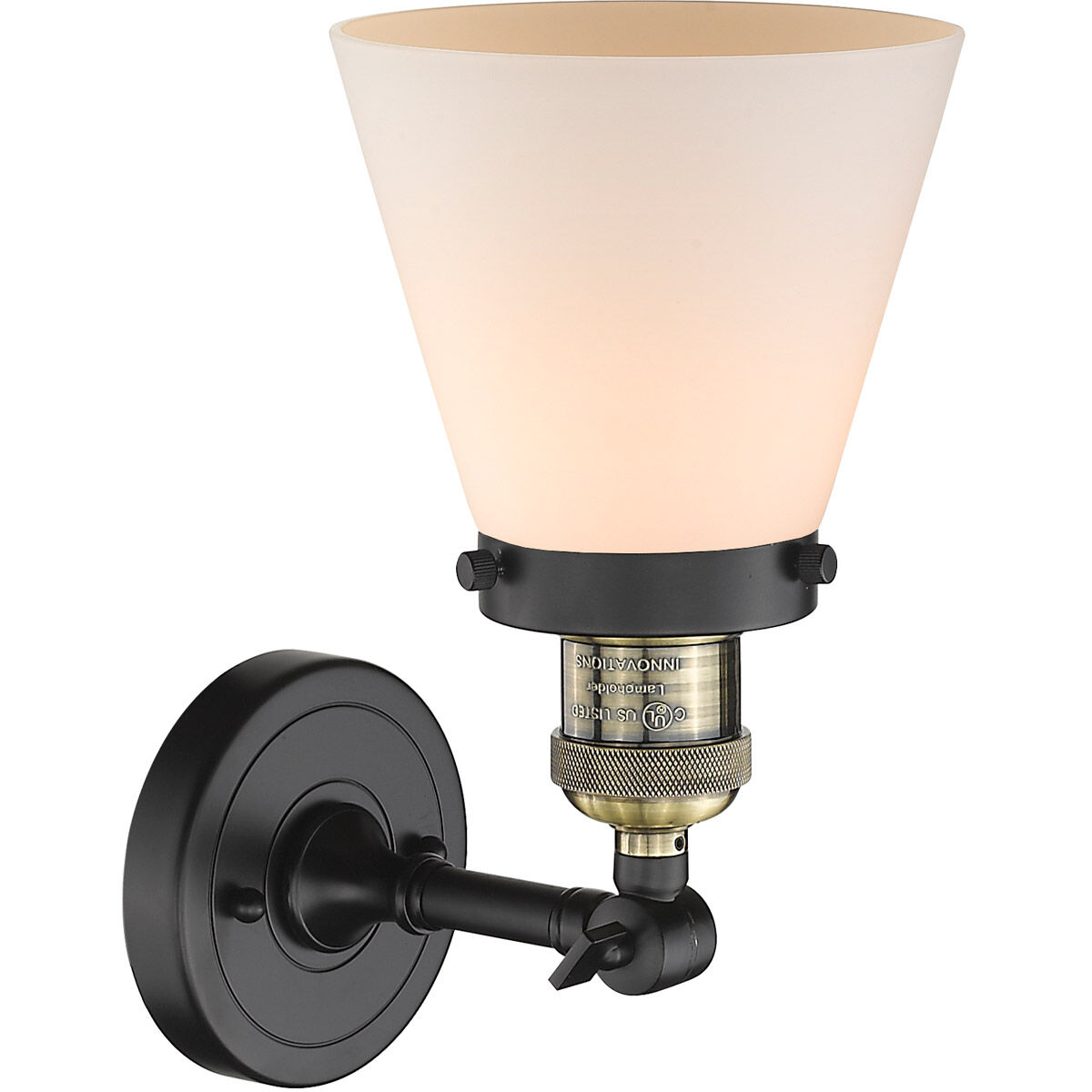 Franklin Restoration Small Cone LED 6 inch Black Antique Brass Semi-Flush Mount Ceiling Light in Matte White Glass, Franklin Restoration