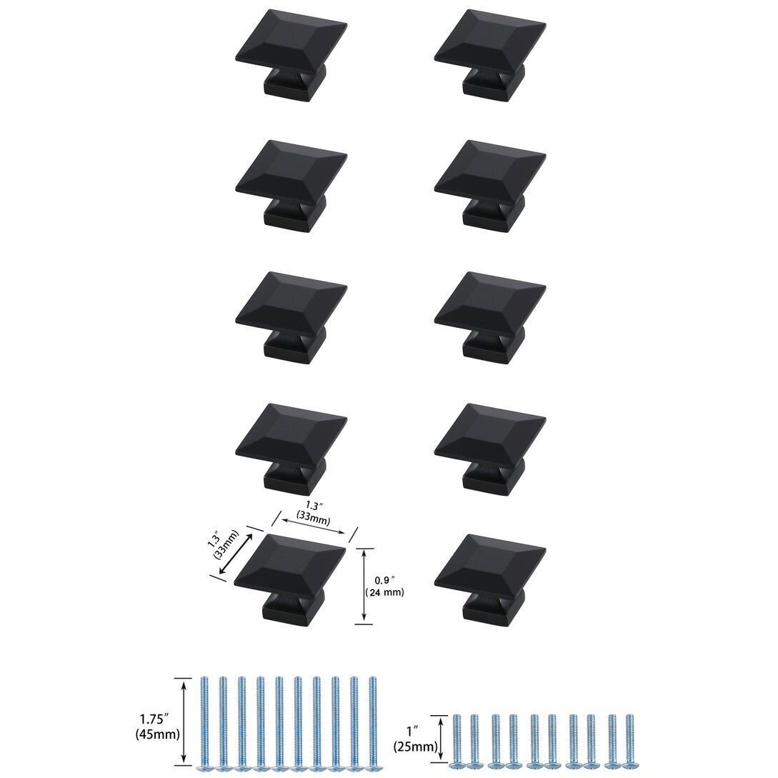 Cecil Matte Black Hardware Cabinet Knob, Set of 10