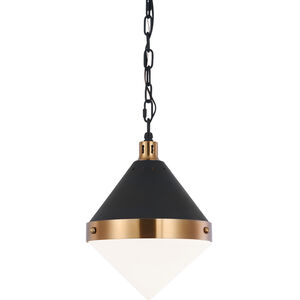 Sphericon 1 Light 9 inch Matte Black and Aged Gold Brass Pendant Ceiling Light in Aged Gold Brass and Opal Glass
