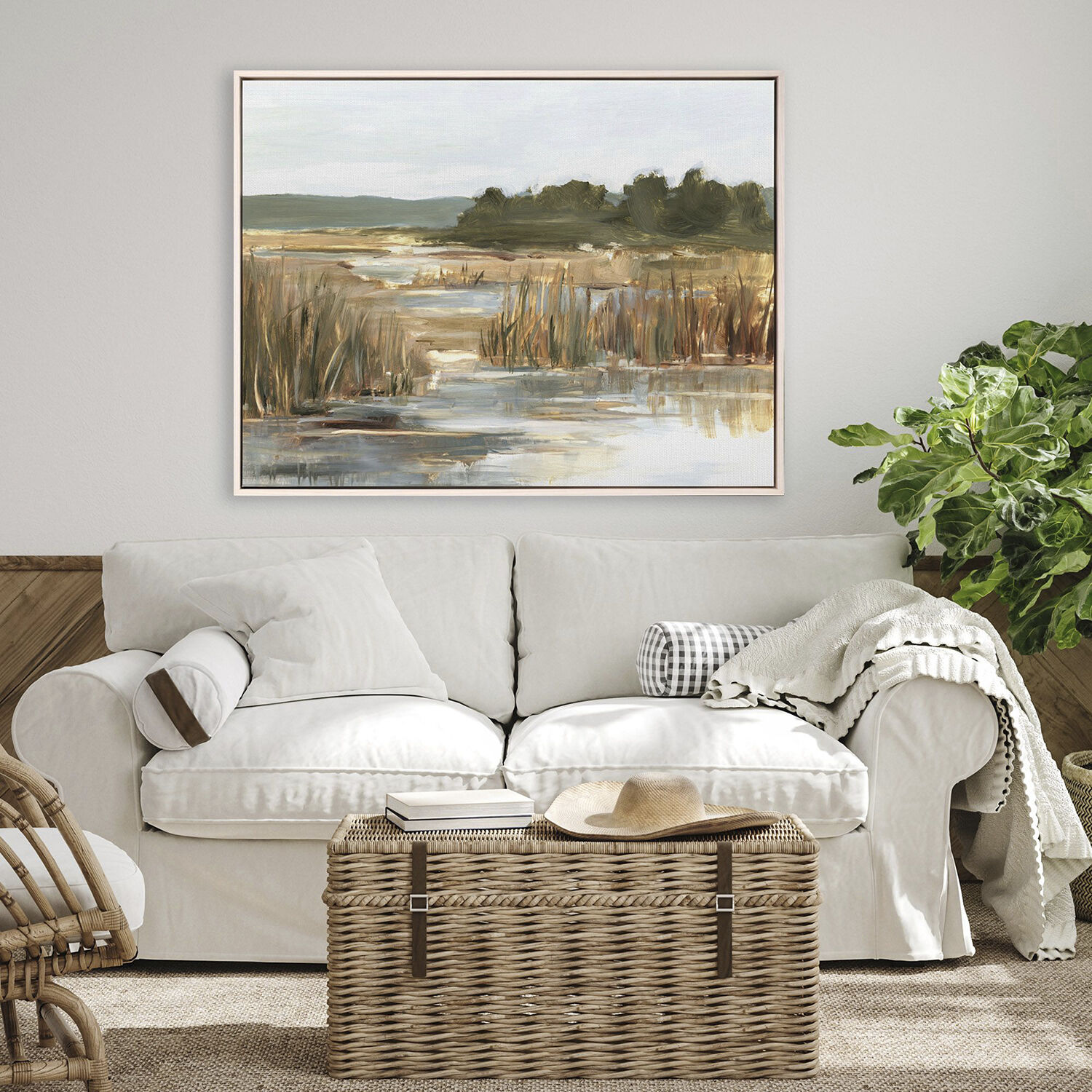 Wetland Grasses Green and Brown and Multi and Neutral Canvas