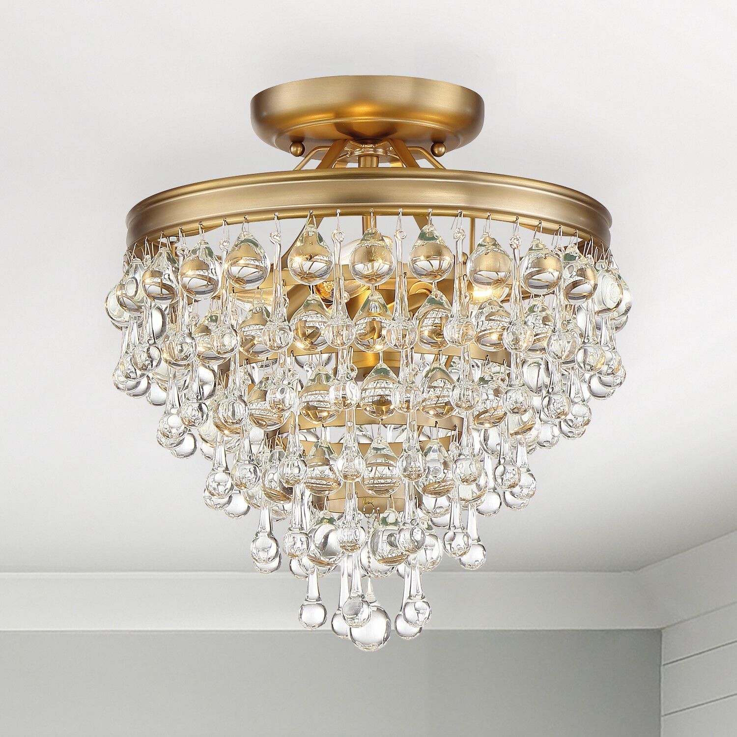 Calypso 3 Light 13 inch Vibrant Gold Semi Flush Ceiling Light