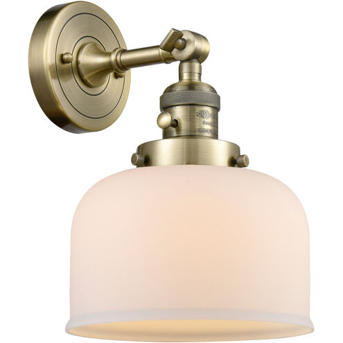 Franklin Restoration Large Bell 1 Light 8 inch Antique Brass Sconce Wall Light in Matte White Glass, Franklin Restoration
