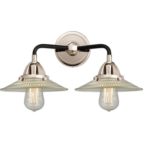Nouveau 2 Halophane 2 Light 17 inch Black Polished Nickel Bath Vanity Light Wall Light in Clear Halophane Glass