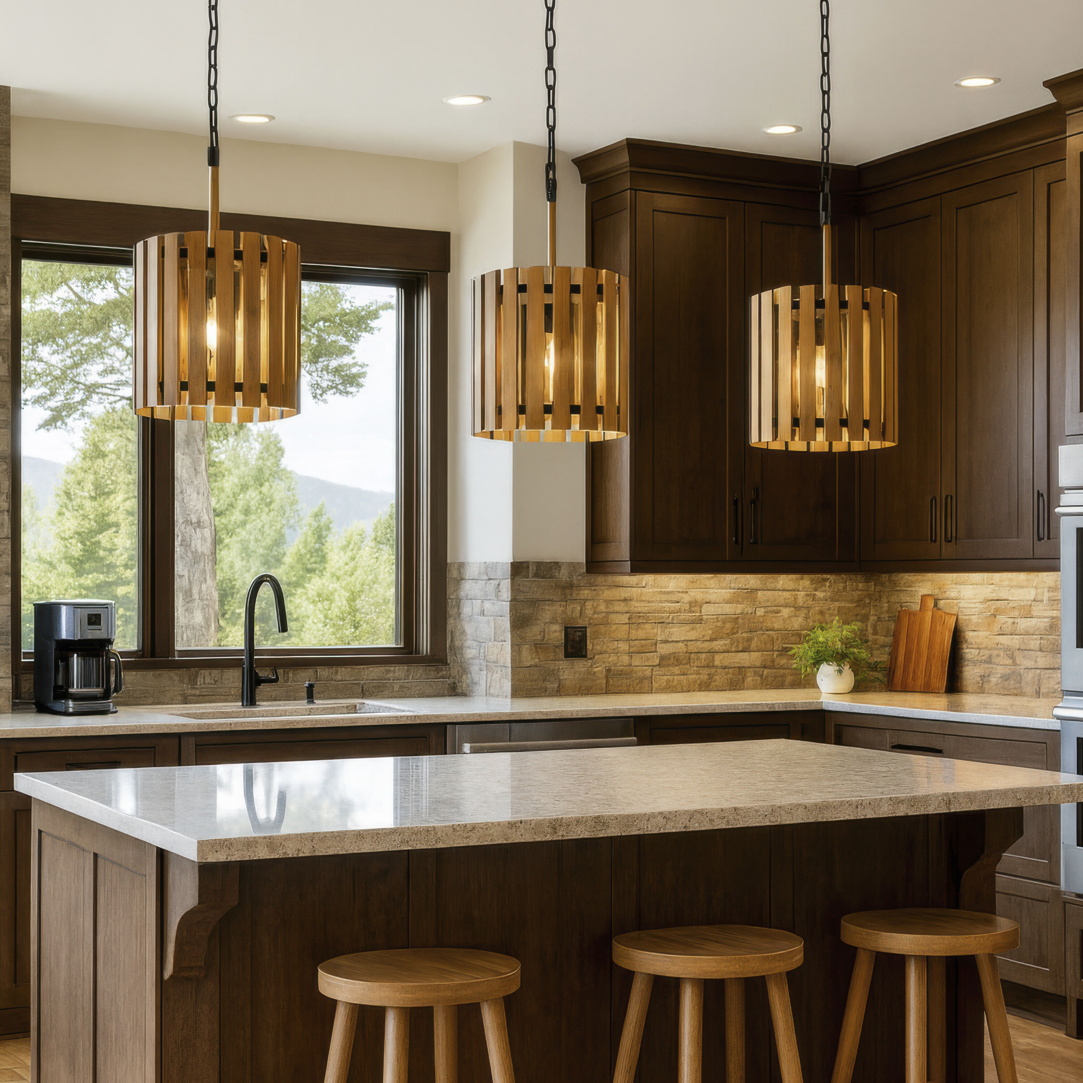 Suratto 2 Light 12 inch Matte Black and Honey Blonde Pendant Ceiling Light in Matte Black/Honey Blonde