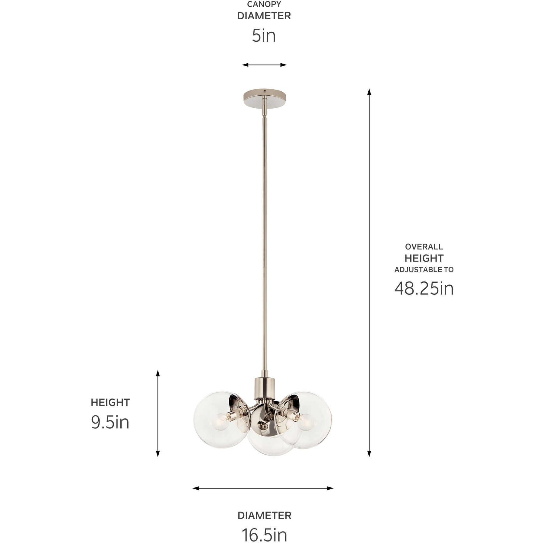 Silvarious 3 Light Polished Nickel Chandelier/Semi Flush Ceiling Light