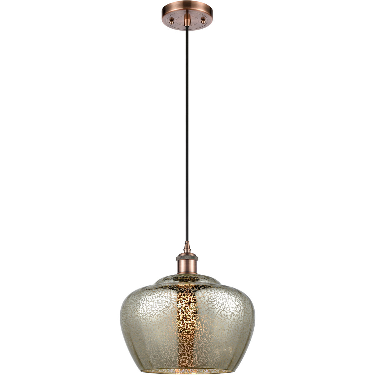 Ballston Large Fenton 1 Light 11 inch Antique Copper Mini Pendant Ceiling Light in Mercury Glass, Ballston