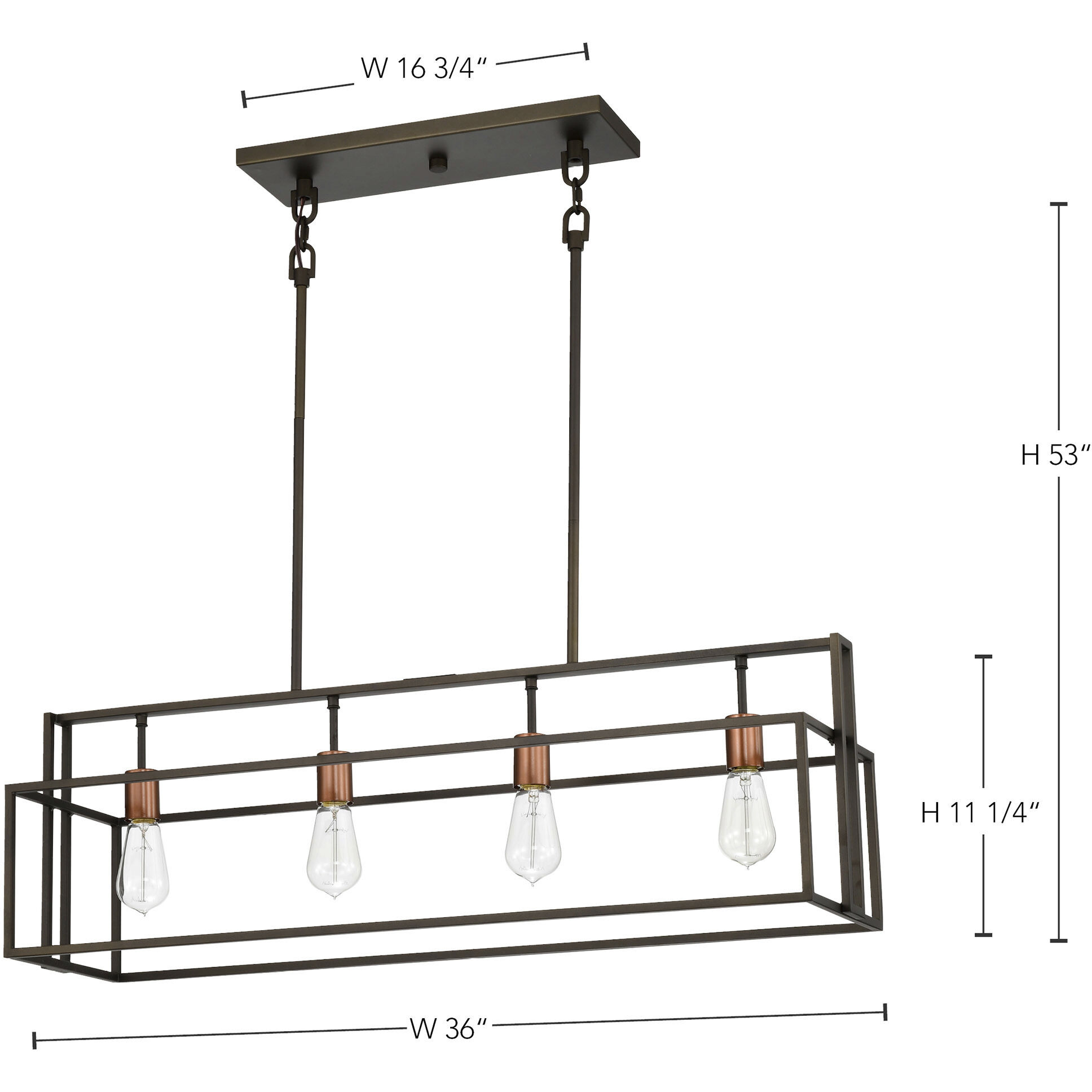 Lake 4 Light 36 inch Bronze and Copper Accents Island Pendant Ceiling Light