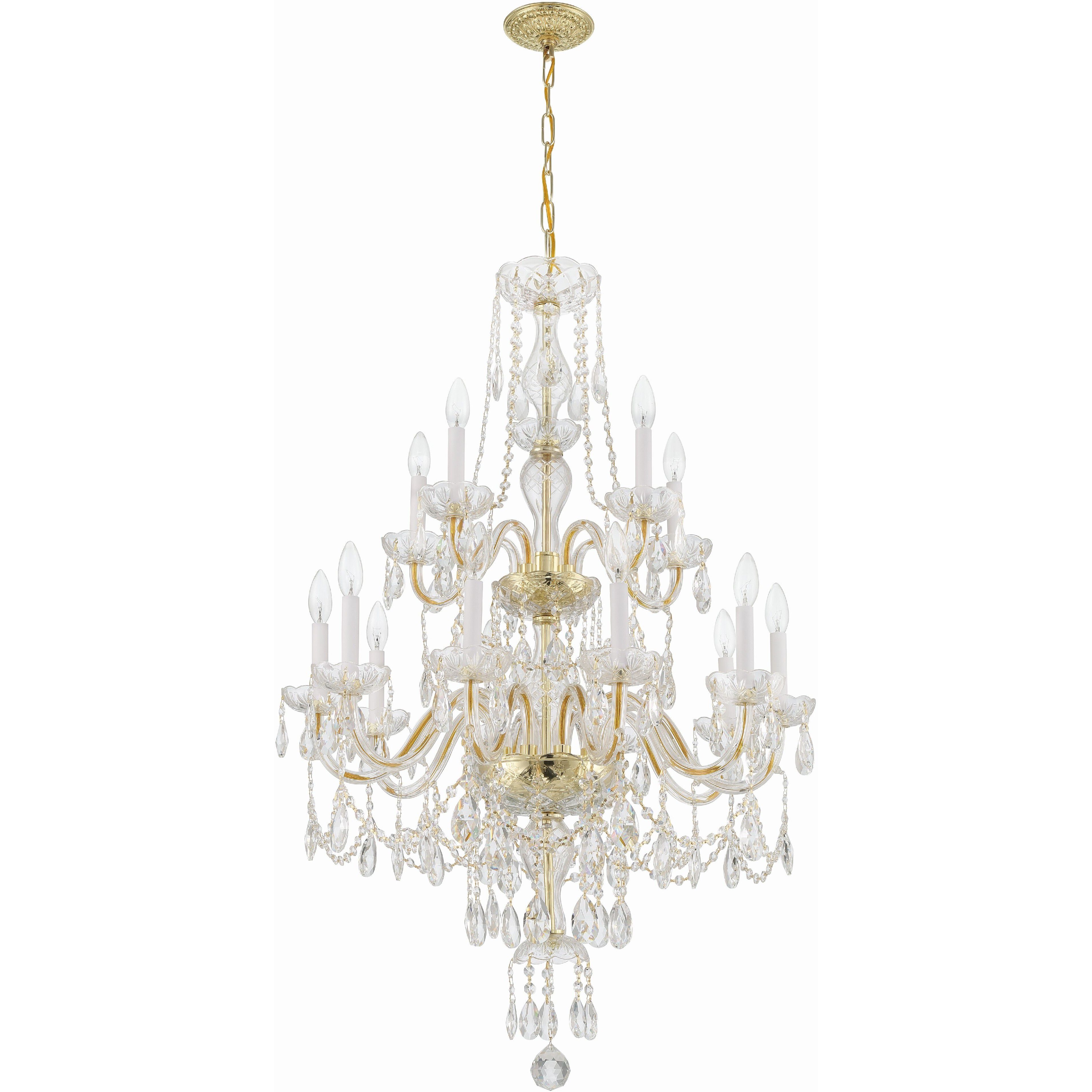Traditional Crystal 15 Light 32 inch Polished Brass Chandelier Ceiling Light