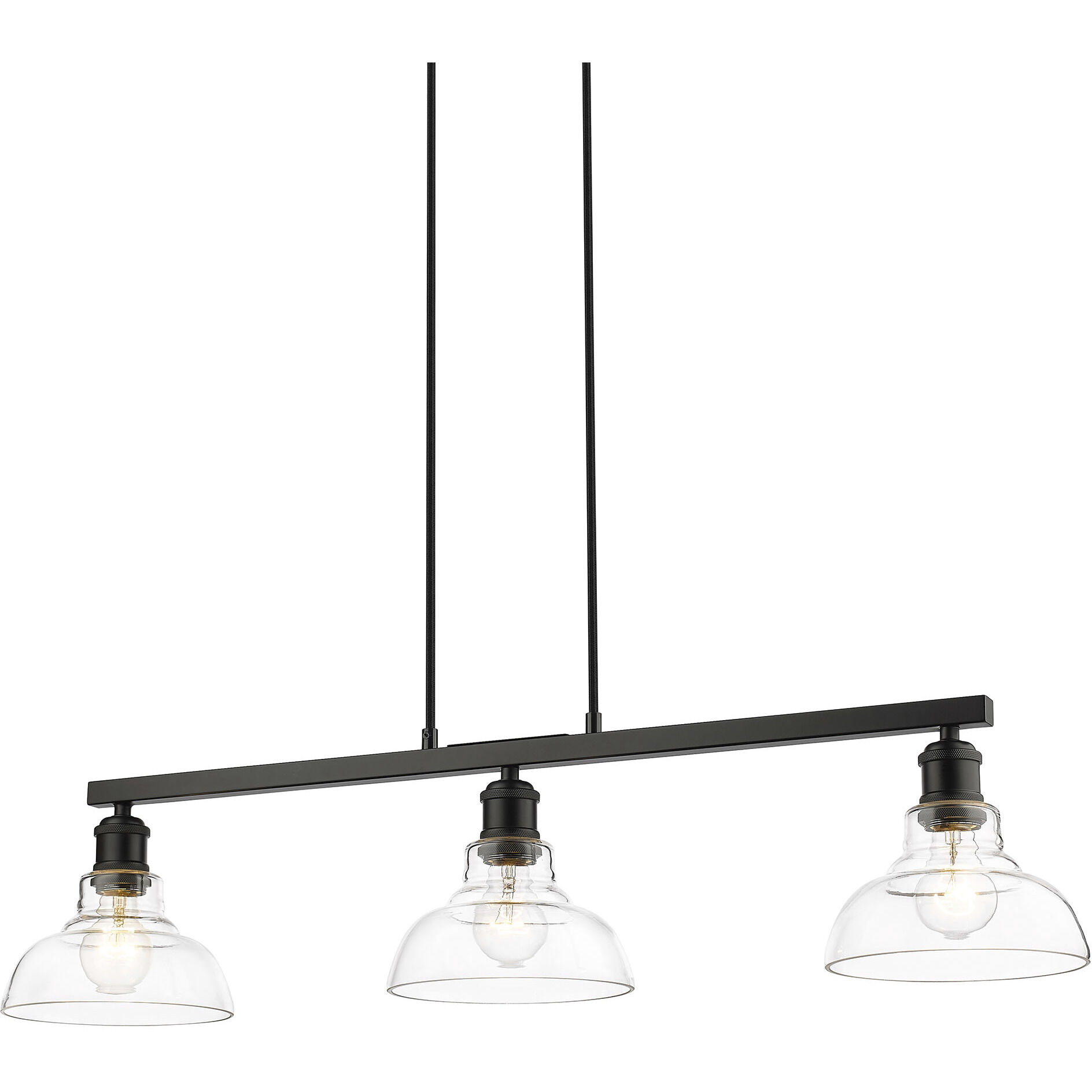 Yep Carver 3 Light 35.5 inch Matte Black Semi-Flush Mount Ceiling Light in Clear Glass