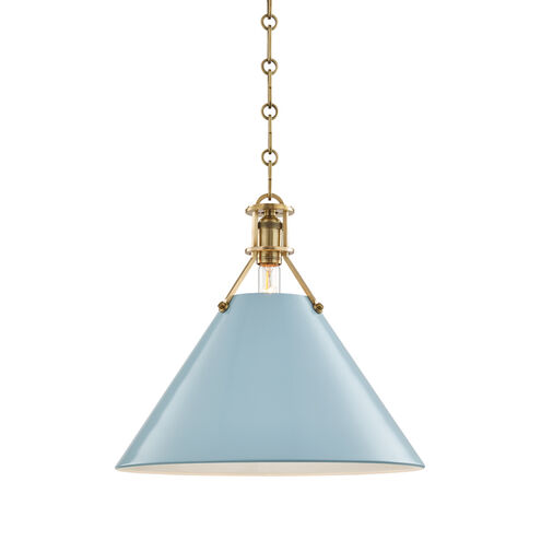 Painted No.2 1 Light 16 inch Aged Brass/Blue Bird Pendant Ceiling Light