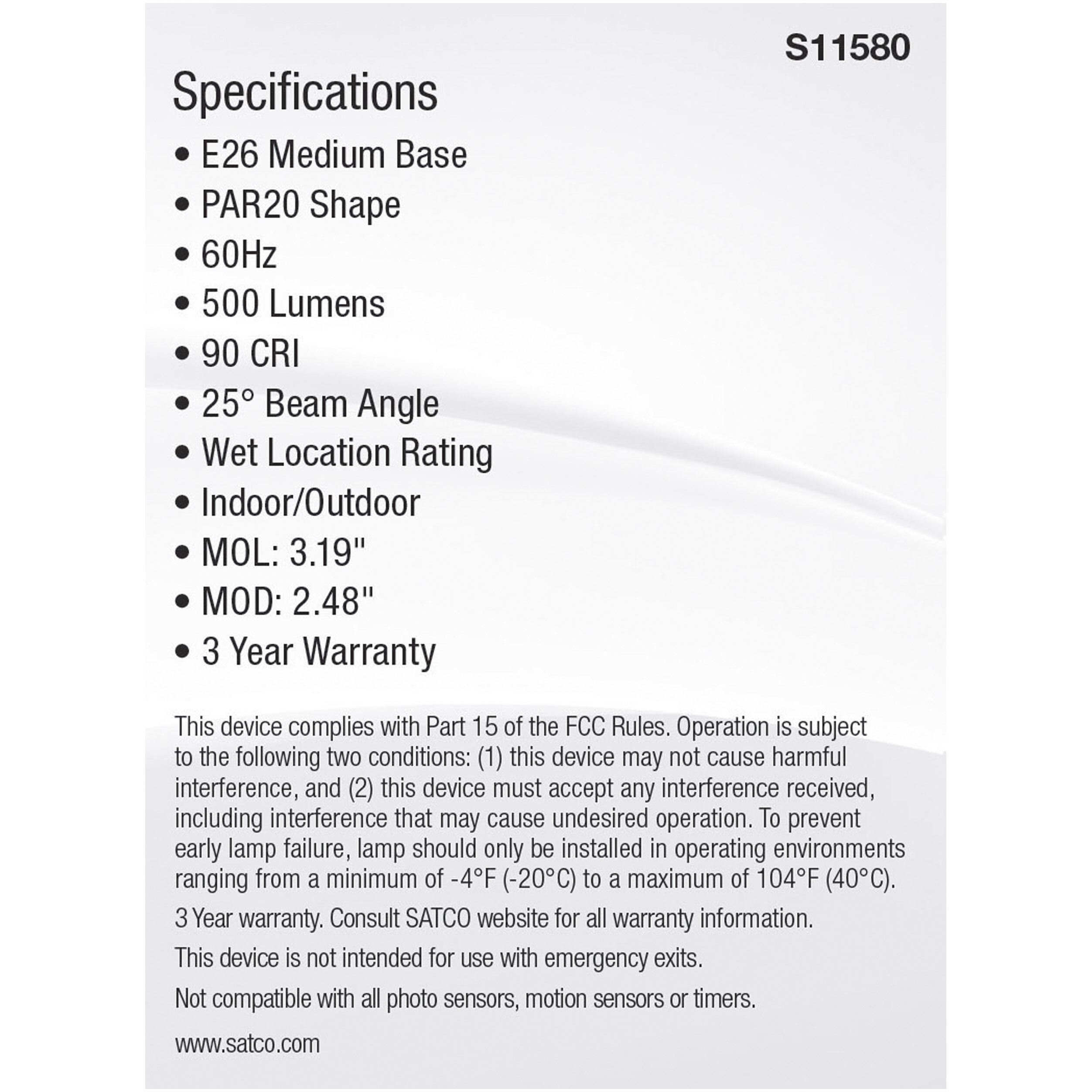 Lumos LED Medium PAR20 5.5 watt 2700K/3000K/3500K/4000K/5000K Light Bulb