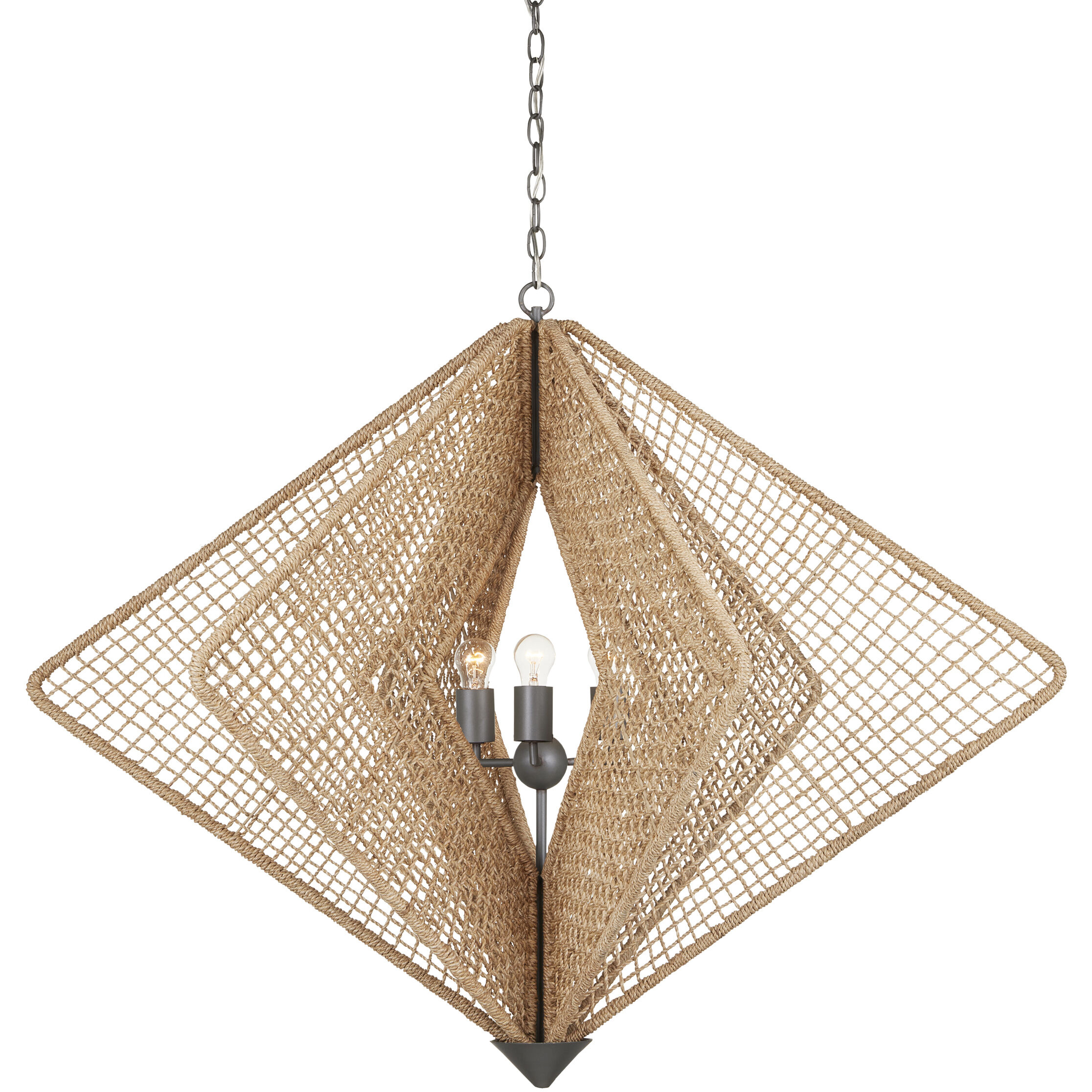 Shizen 3 Light 47 inch Natural Rope and Hiroshi Gray Chandelier Ceiling Light, Hiroshi Koshitaka Collection
