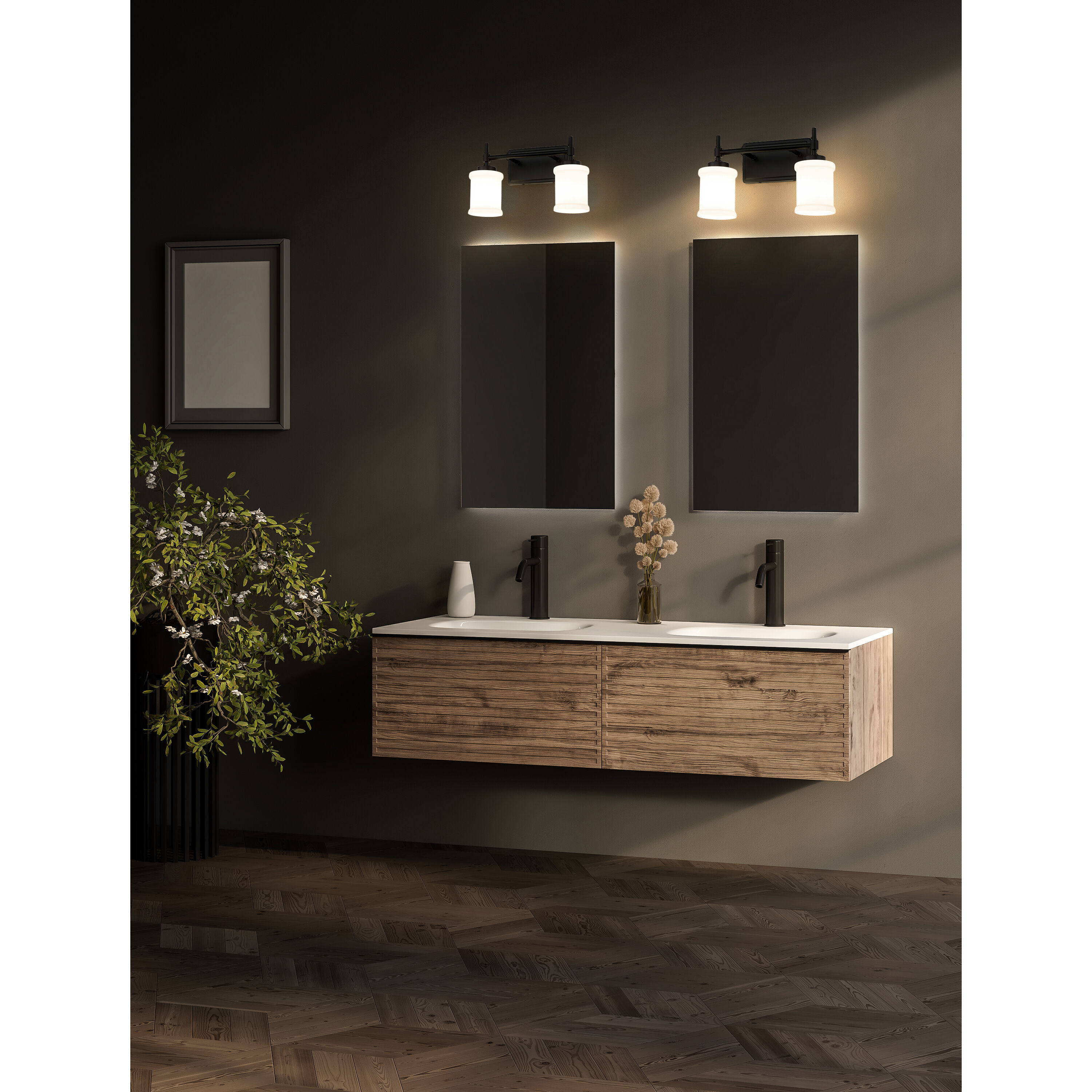 Cadoc 2 Light 15 inch Matte Black Bath Vanity Light Wall Light