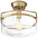 Modern 1 Light 13.25 inch Natural Brass Semi-Flush Ceiling Light