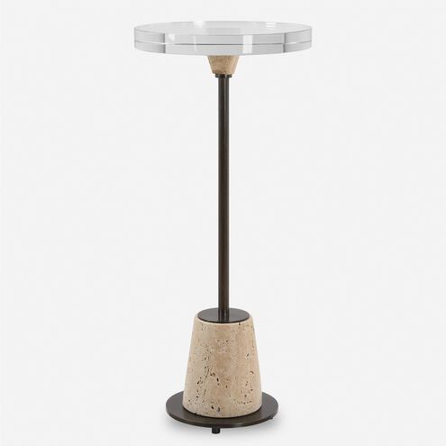 Arthur 23 X 10 inch Travertine and Bronze with Crystal Drink Table