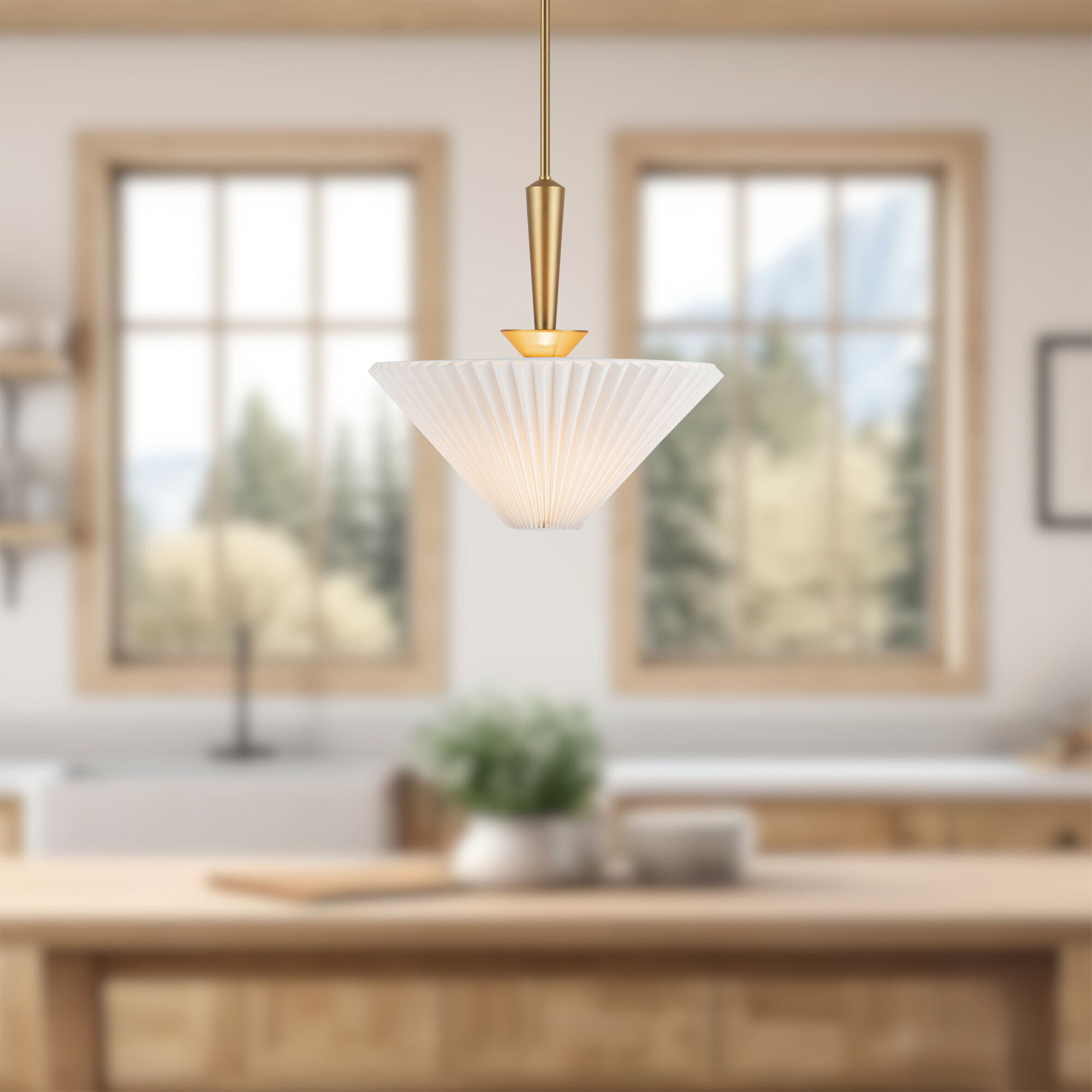 Alora Mood Bridgette Pendant Ceiling Light in Brushed Gold and Folded White, Linen Shade