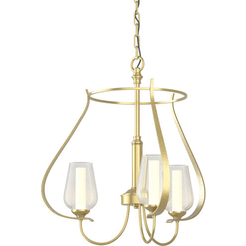 Flora 3 Light 19.4 inch Modern Brass Chandelier Ceiling Light in Seeded with Opal