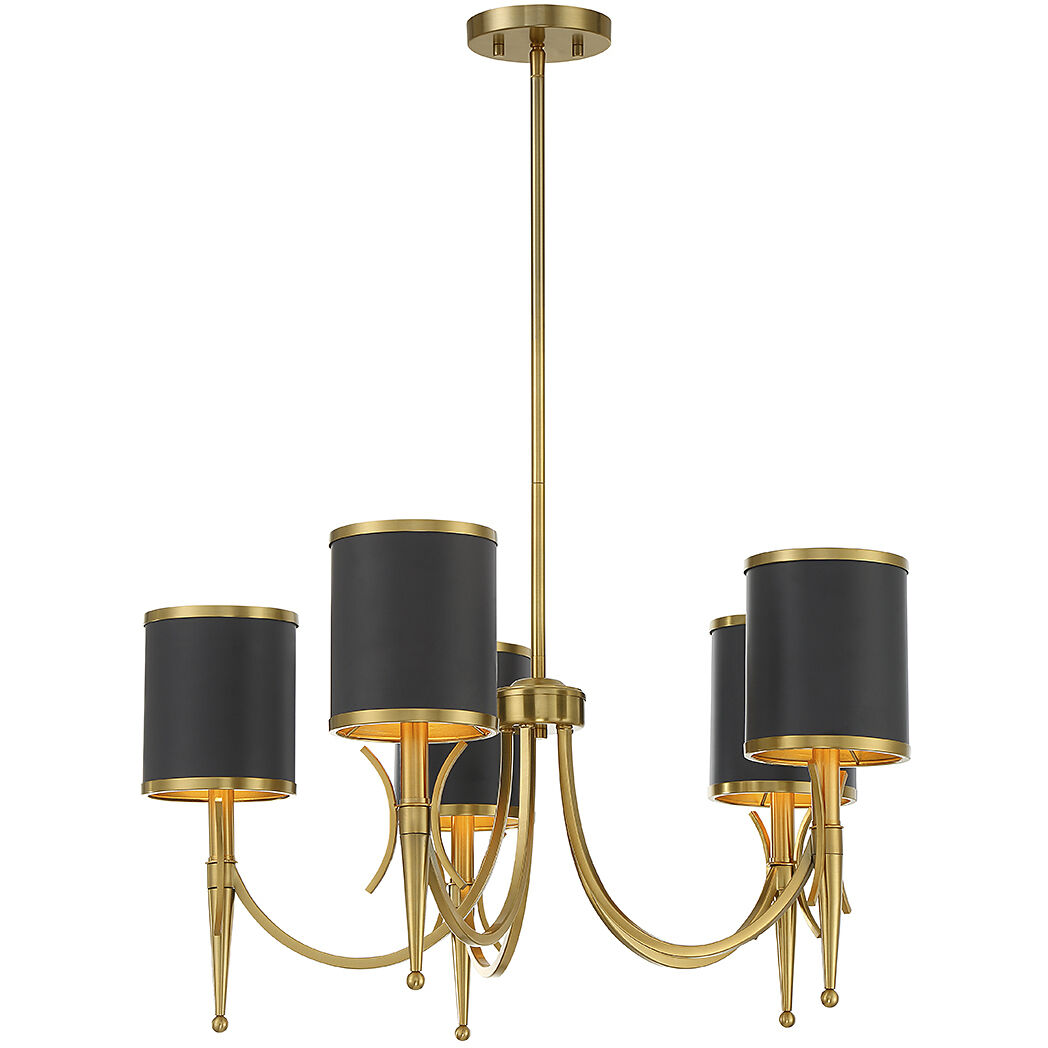 Quincy 5 Light 27 inch Black with Warm Brass Accents Chandelier Ceiling Light