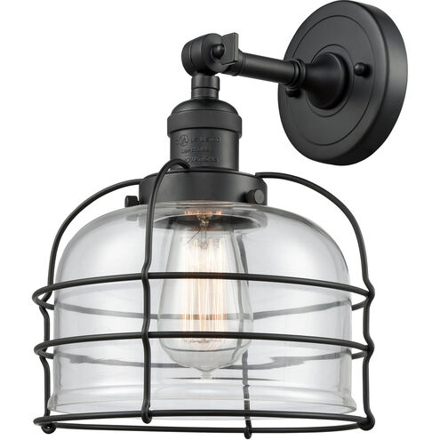Franklin Restoration Large Bell Cage LED 9 inch Matte Black Sconce Wall Light in Clear Glass, Franklin Restoration
