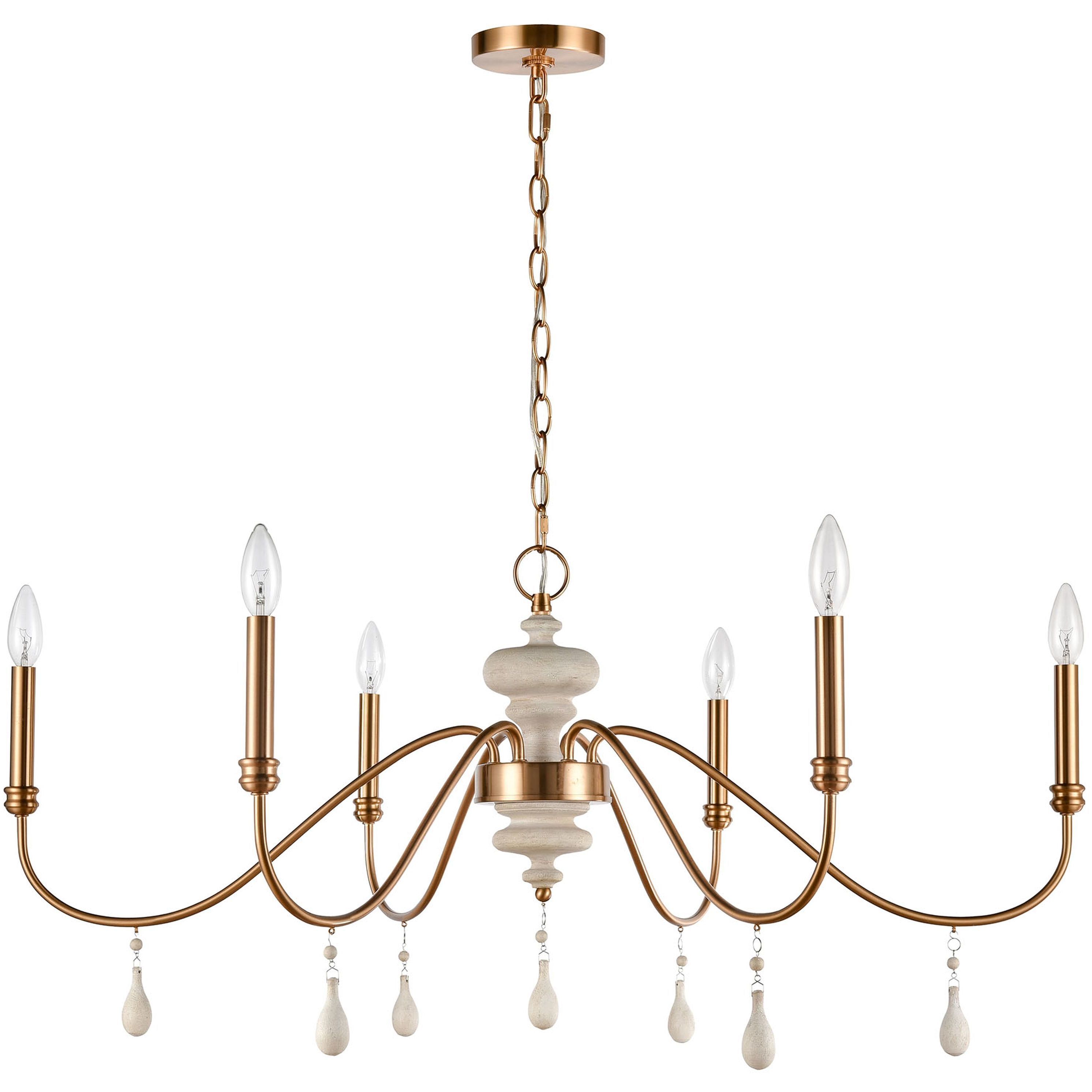 French Connection 6 Light 38 inch Satin Brass Chandelier Ceiling Light