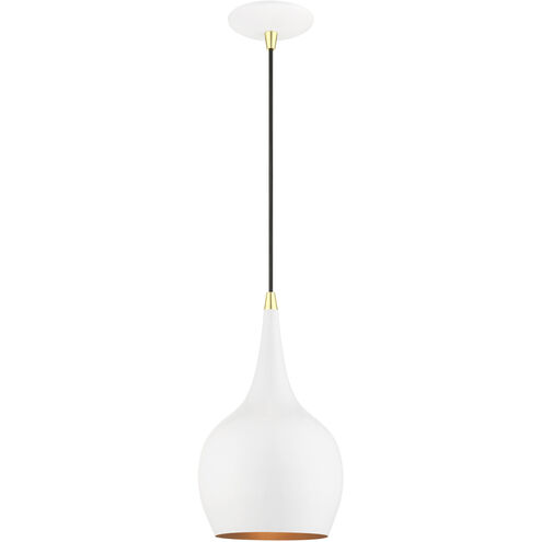 Andes 1 Light 8 inch Shiny White with Polished Brass Accents Mini Pendant Ceiling Light