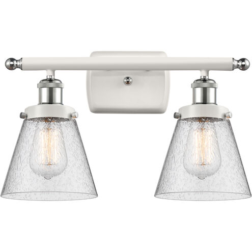 Ballston Small Cone 2 Light 16 inch White and Polished Chrome Bath Vanity Light Wall Light in Seedy Glass