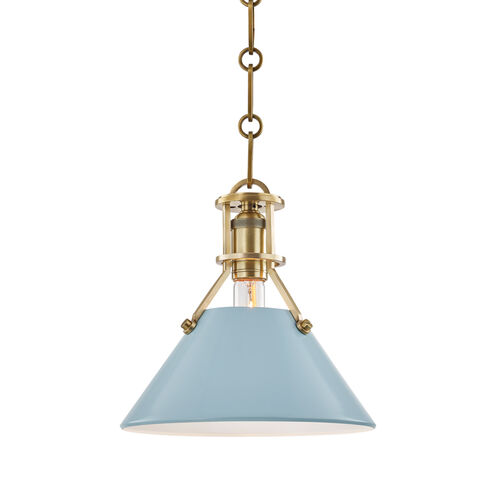 Painted No.2 1 Light 9.5 inch Aged Brass/Blue Bird Pendant Ceiling Light