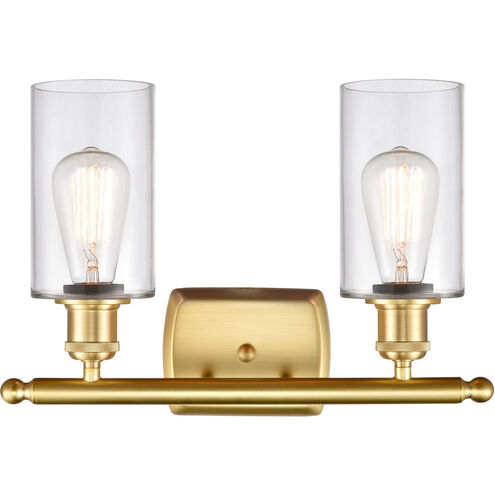 Ballston Clymer 2 Light 16 inch Satin Gold Bath Vanity Light Wall Light in Clear Glass, Ballston