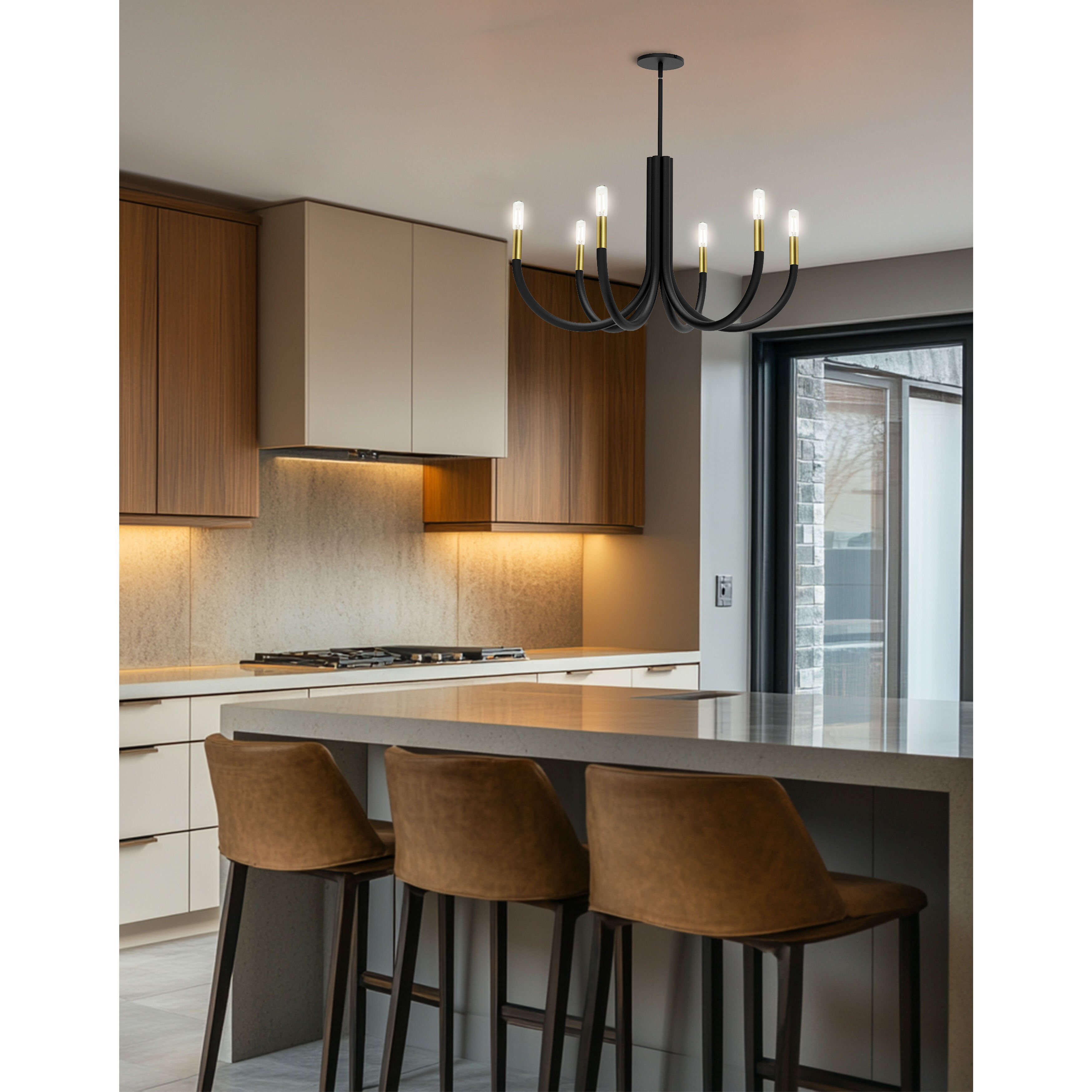 Wand 6 Light 28 inch Matte Black with Aged Brass Chandelier Ceiling Light in Matte Black and Aged Brass