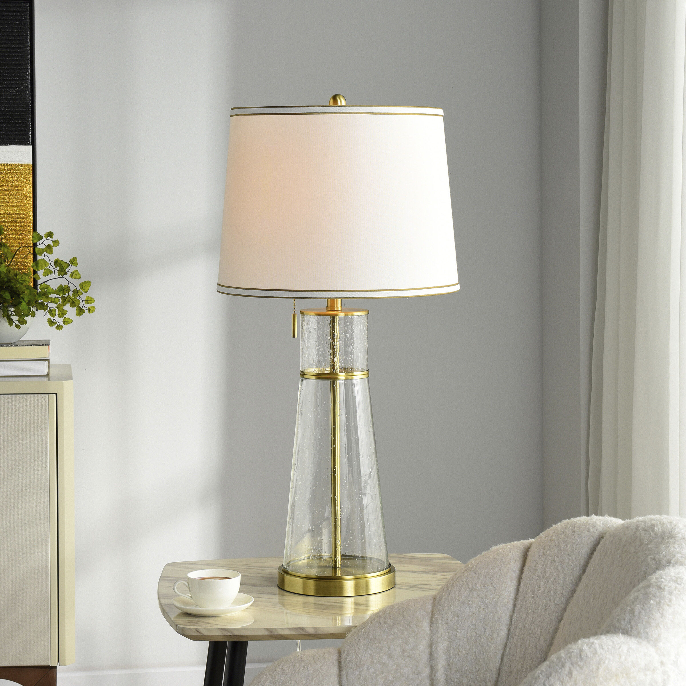 Doris 32.75 inch 100 watt Clear Seeded and Antique Brass and White Table Lamp Portable Light