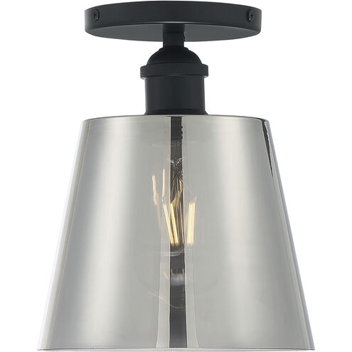 Motif 1 Light 7 inch Black and Smoked Glass Semi Flush Mount Fixture Ceiling Light