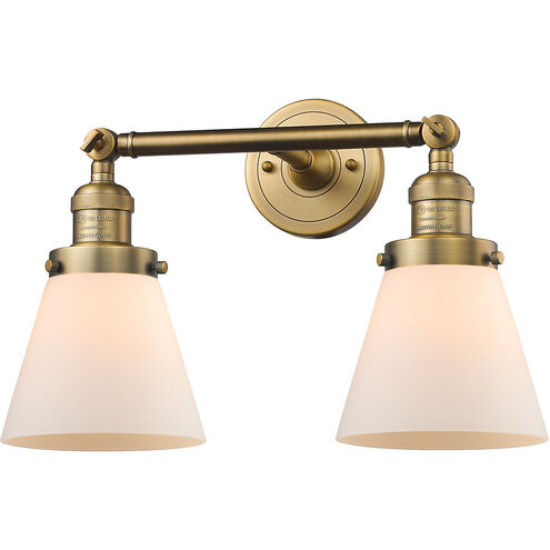 Franklin Restoration Small Cone LED 6 inch Brushed Brass Bath Vanity Light Wall Light in Matte White Glass, Franklin Restoration