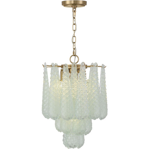Ollie 4 Light 14.25 inch Aged Brass Pendant Ceiling Light in Sand Glass Green