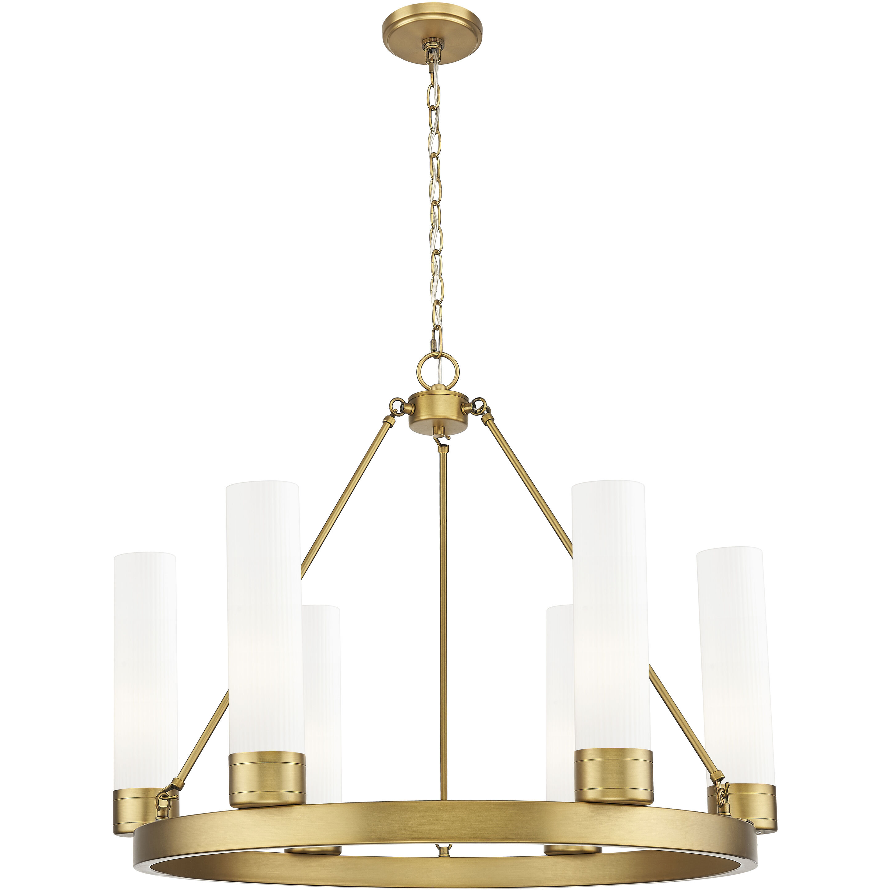 Boreas 6 Light 29 inch Brushed Brass Chandelier Ceiling Light in Striped White Glass