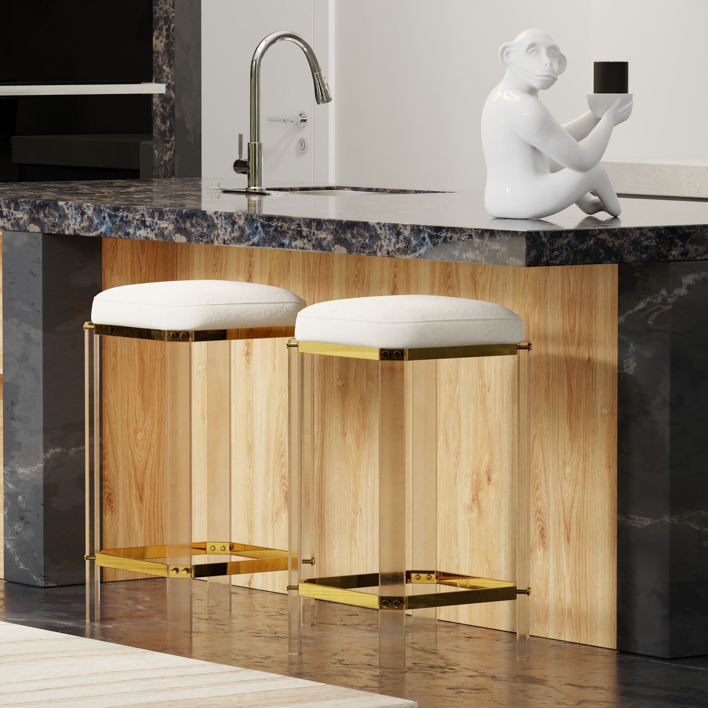 Helen 24.5 inch Clear and Brass and Cream Counter Stool