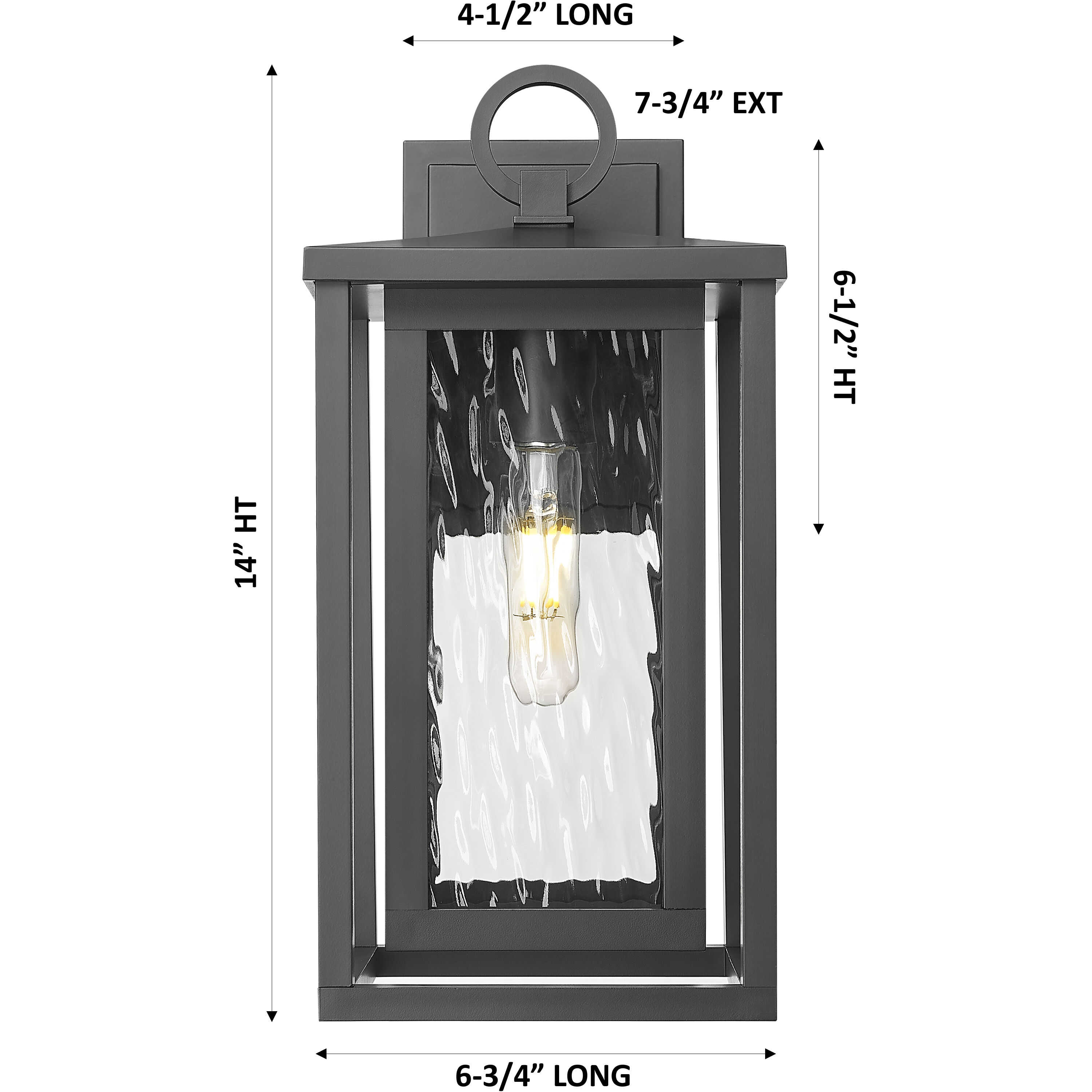 Ashland 1 Light 14 inch Matte Black Outdoor Sconce in Waterglass