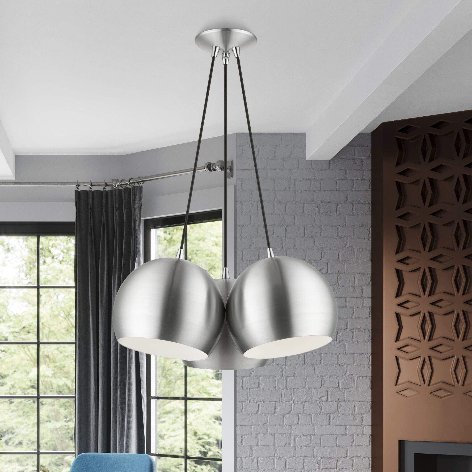 Piedmont 3 Light 22 inch Brushed Aluminum with Polished Chrome Accents Globe Pendant Ceiling Light