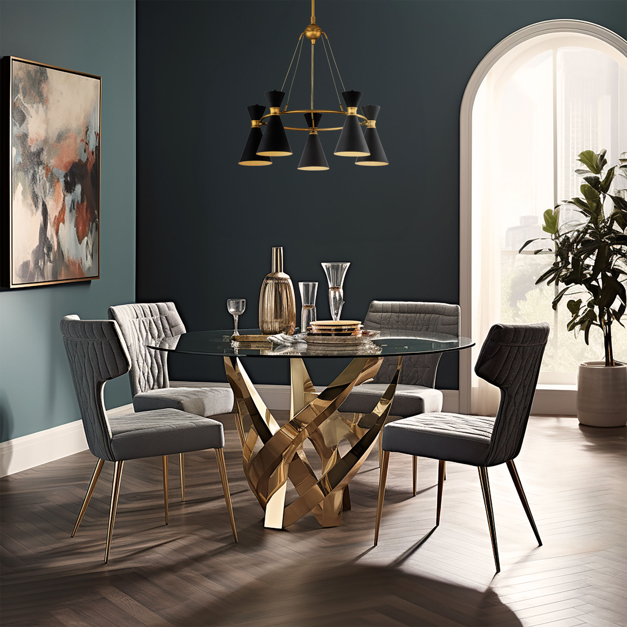 Conic 5 Light 26 inch Honey Gold Chandelier Ceiling Light