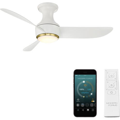Corona 44 inch Soft Brass and Matte White with Matte White Blades Flush Mount Ceiling Fan in 3500K, Soft Brass Matte White