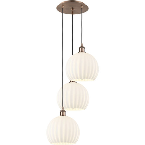 Ballston White Venetian 3 Light 16.5 inch Antique Copper Cord Hung Multi Pendant Ceiling Light