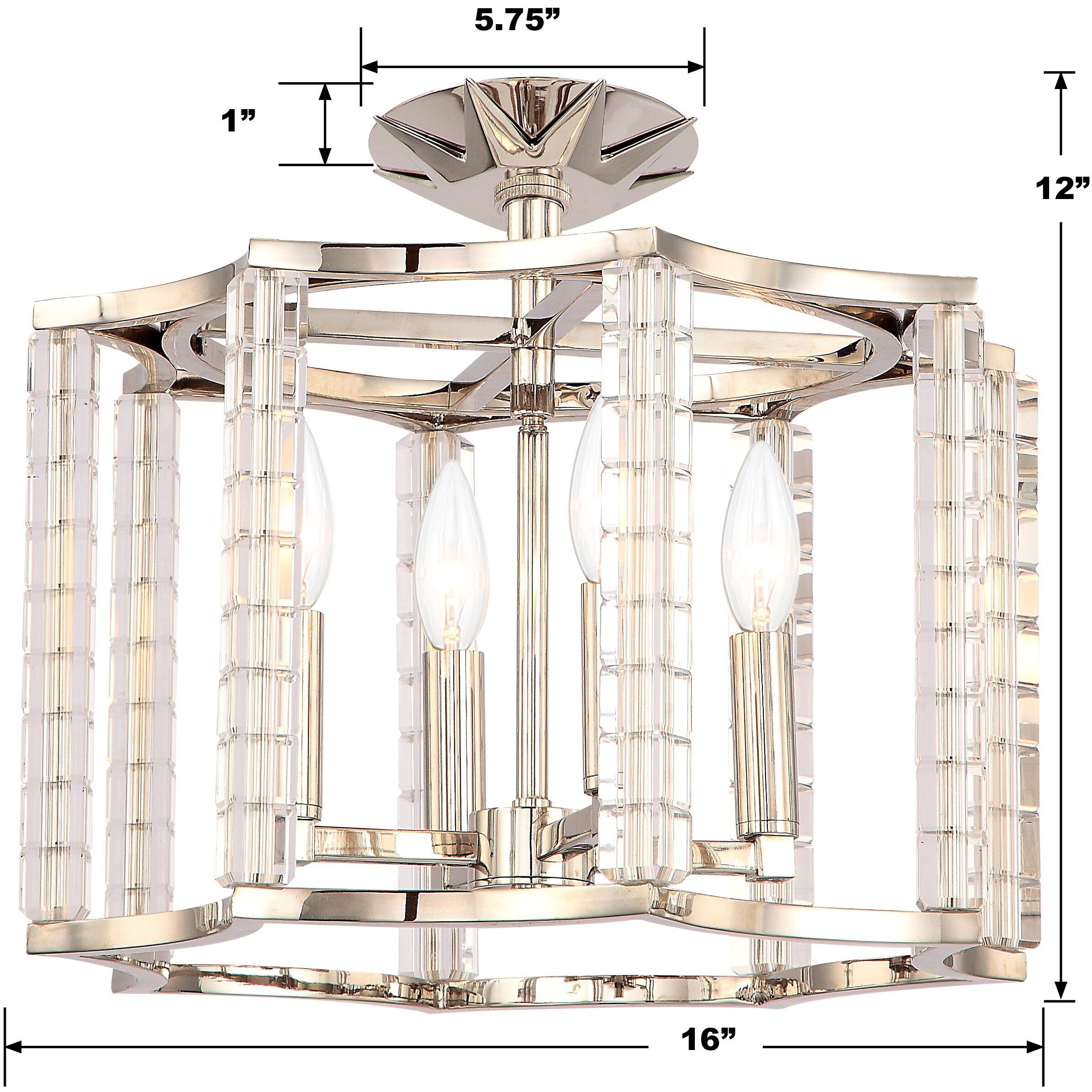 Carson 4 Light 16 inch Polished Nickel Semi Flush Ceiling Light