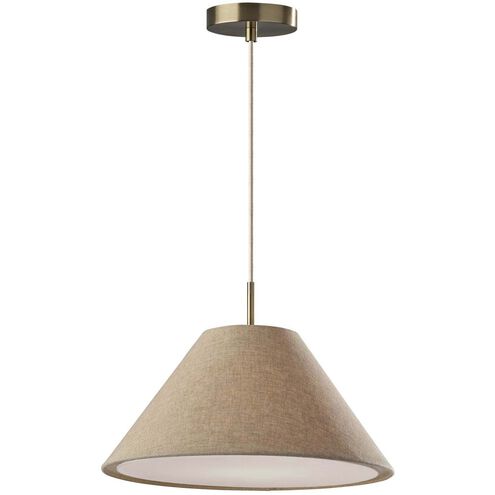Hadley 18 inch Light Brown Textured Fabric and Antique Brass Pendant Ceiling Light