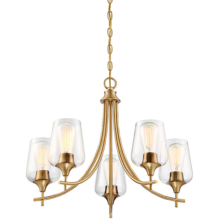 Octave 5 Light 23 inch Warm Brass Chandelier Ceiling Light, Essentials