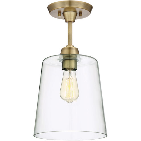 Modern 1 Light 10 inch Natural Brass Semi-Flush Ceiling Light