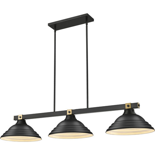 Bronte 3 Light 54.75 inch Matte Black and Rubbed Brass Billiard Light Ceiling Light