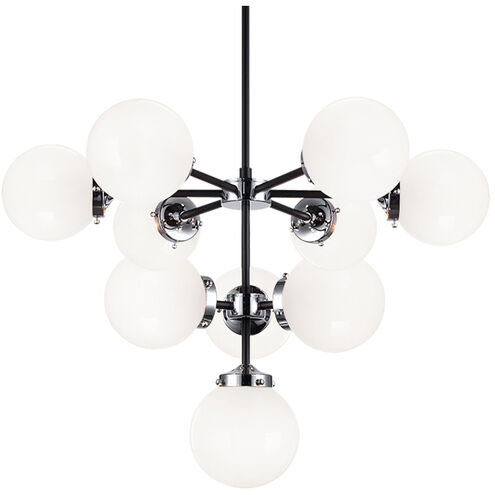 Maru 10 Light 30 inch Chrome Chandelier Ceiling Light in Chrome and Opal Glass