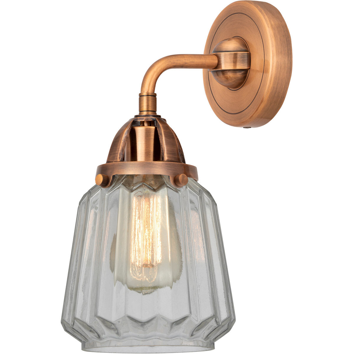 Nouveau 2 Chatham LED 6 inch Antique Copper Sconce Wall Light in Clear Glass