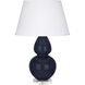 Double Gourd 30 inch 150.00 watt Midnight Blue Glazed Ceramic with Lucite Base Table Lamp Portable Light in Pearl Dupioni