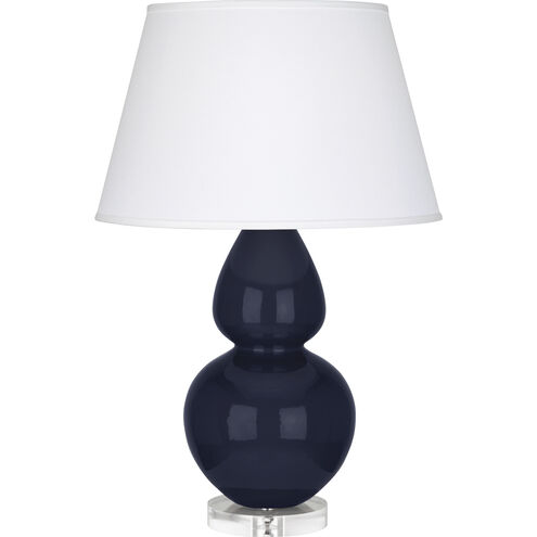 Double Gourd 30 inch 150.00 watt Midnight Blue Glazed Ceramic with Lucite Base Table Lamp Portable Light in Pearl Dupioni